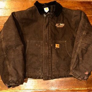 2XL Thrashed Carhartt J22 Pink Paint Covered Brown Coat Corduroy Collar